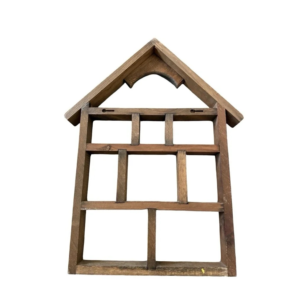 Vintage Wood House Shaped Shadow Box Shelf Miniatures Knick Knack Curio Trinket